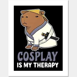Cosplay is my therapy cartoon Capybara Samurai Posters and Art